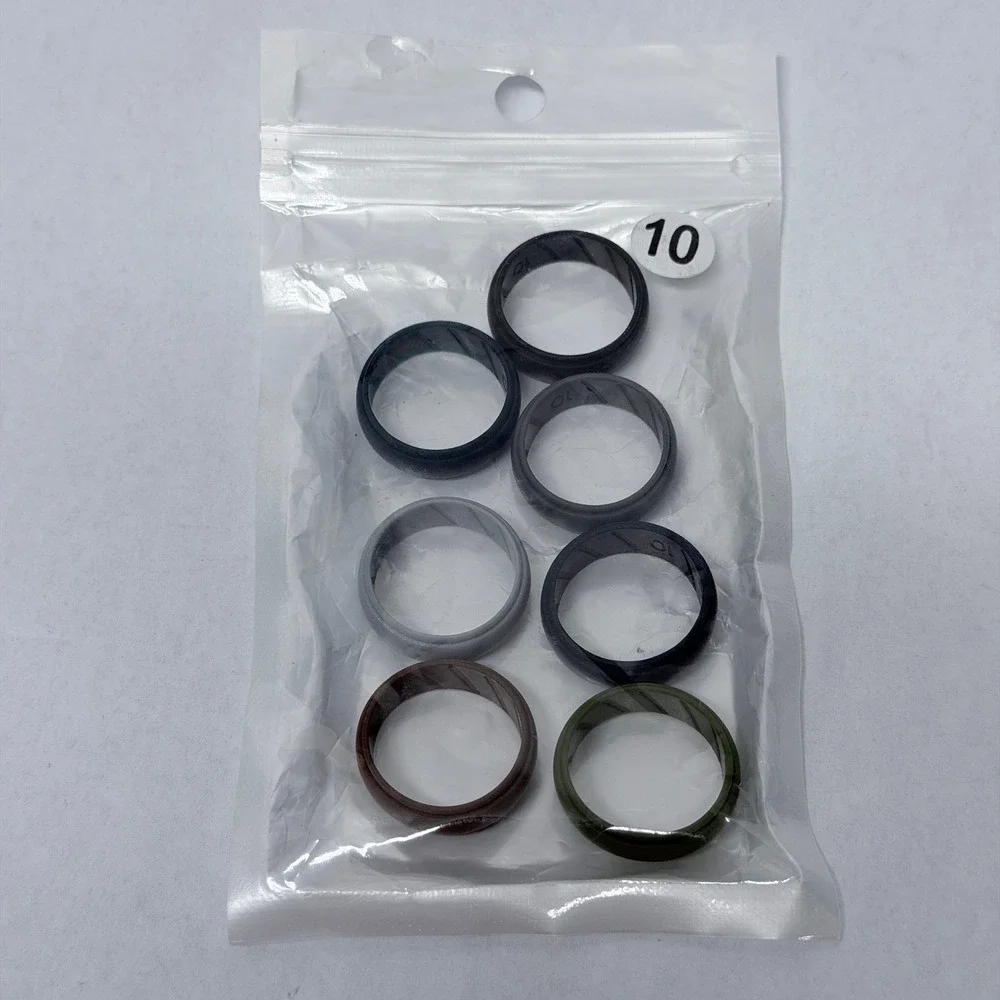 Mens Silicone Wedding Band Set 7 Pack Size 10 Rubber Rings 8mm Step Edge Airflow